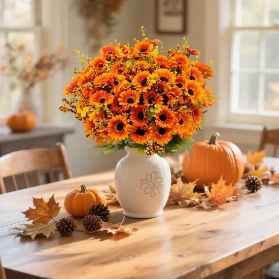 4 Bundles Fake Mums Floral Arrangement Centerpiece {4}