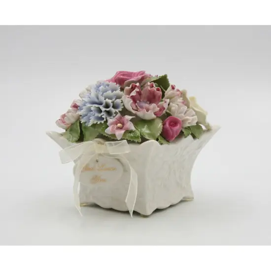 Pretty Petals: Elegant Handcrafted Ceramic Flowers Bouquet Music Box with Removable "God Loves You" Pendant - Edelweiss {4}