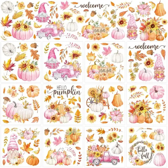 12 Sheet Fall Rub on Transfers Pink Orange Pumpkin Sunflower Transfer Stickers {1}