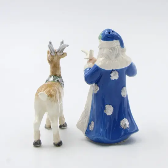 Ceramic Christmas Blue Santa Claus with Reindeer Salt and Pepper Shakers, Home Décor, Gift for Her, Gift for Mom, Kitchen Décor {4}