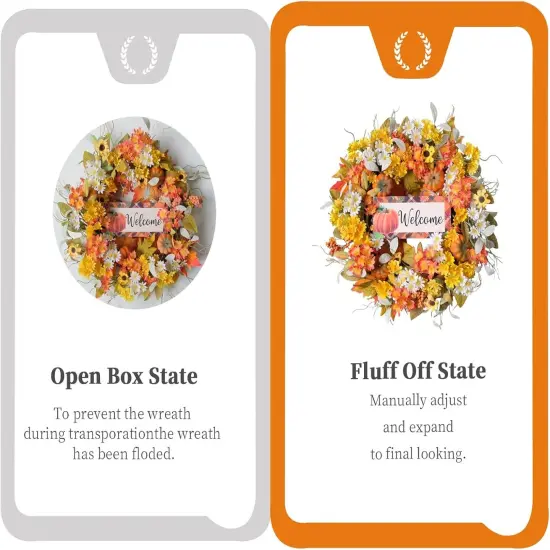 22 Inch Fall Wreaths for Front Door Outside, Pumpkin Sunflowers {3}