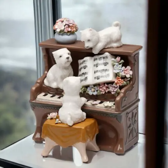 Ceramic Dogs Playing Piano Music Box, Home D&eacute;cor, Gift for Her, Gift for Mom, Kitchen D&eacute;cor, Dog Lover Gift, Pet Loss Gift {2}