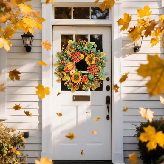 24 Inch Fall Autumn Wreath with Sunflowers {4}