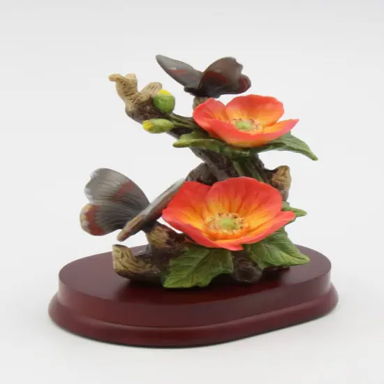 Ceramic Poppy Flowers with Butterfly Figurine, Home D&eacute;cor, Gift for Her, Gift for Mom, Nature Lover Gift {4}