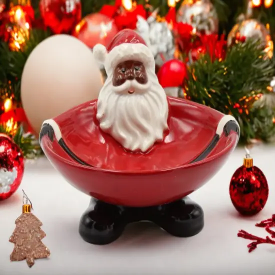 African American Santa Claus Ceramic Candy Bowl, Home D&eacute;cor, Gift for Her, Gift for Mom, Kitchen D&eacute;cor, Christmas D&eacute;cor {1}