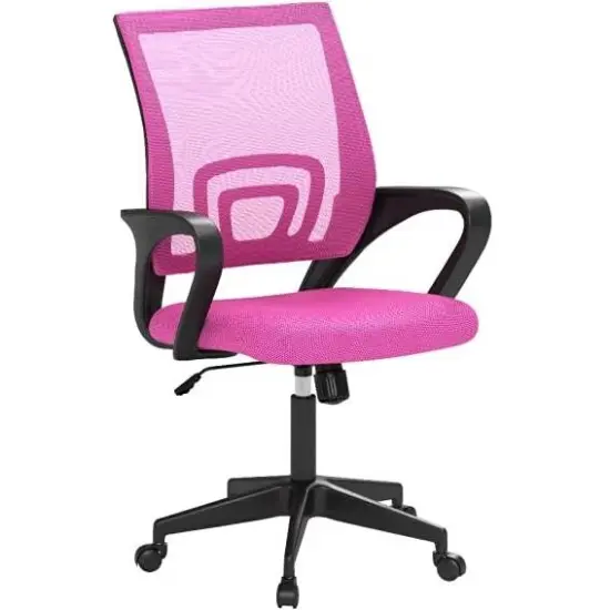 Pink Nylon Mesh Mid-Back Office Chair with Swivel, Adjustable Tilt and Cushion {1}