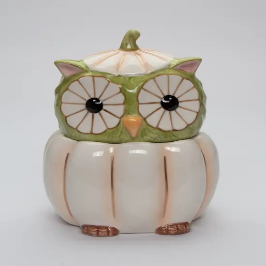 Ceramic White Pumpkin Owl Candy Jar, Home D&eacute;cor, Gift for Her, Gift for Mom, Kitchen D&eacute;cor, Fall D&eacute;cor, Halloween D&eacute;cor {2}