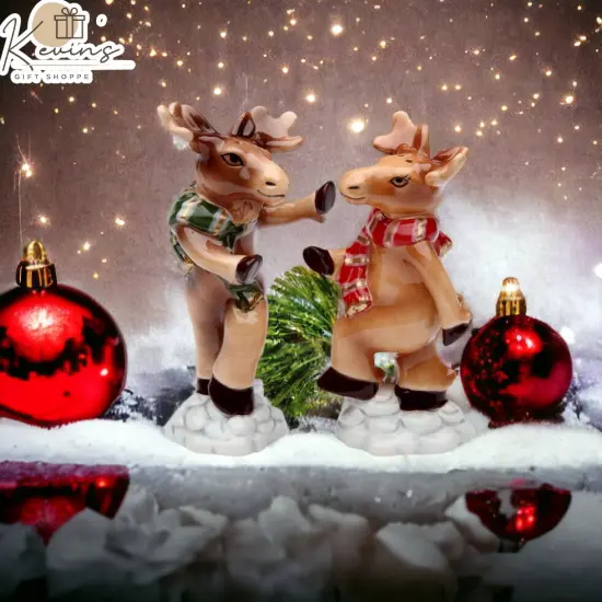 Ceramic Christmas Dancing Moose Salt & Pepper Shakers, Home Décor, Gift for Her, Gift for Mom, Kitchen Décor, Christmas Décor {1}