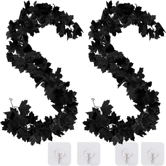 2 Pack Black Halloween Fall Maple Garland Artificial Autumn {1}