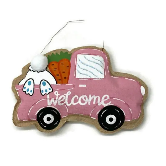 18" Welcome Burlap Easter Door Hanger: Pink {1}