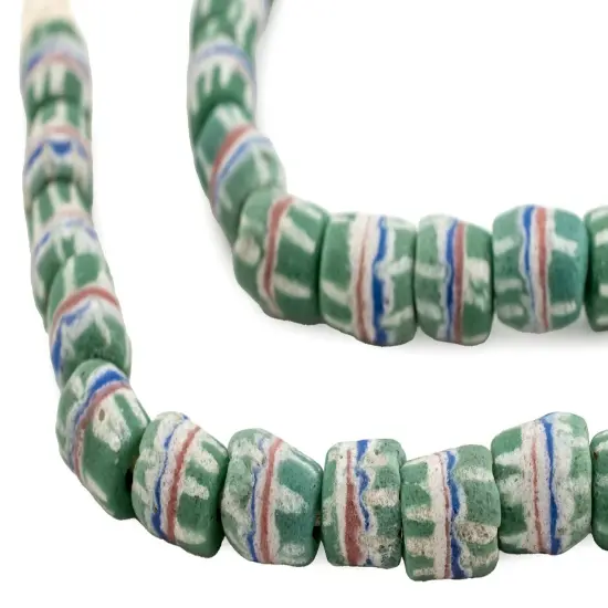 The Bead Chest Green Strawstack Sandcast Beads {1}