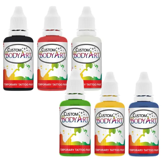 Custom Body Art 6 Color Kit Temporary Tattoo Airbrush Paint Body Ink Set {1}