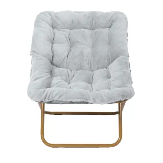 Emma and Oliver Aisling Oversized Folding Saucer Chair for Dorm, Bedroom GrayFabric/SoftGold {5}