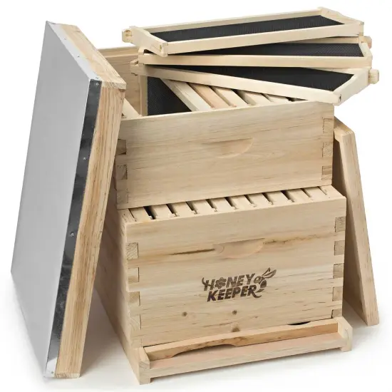 Honey Keeper Beehive 20 Frame Complete Box Kit (10 Deep and 10 Medium) with Metal Roof for Langstroth Beekeeping {2}