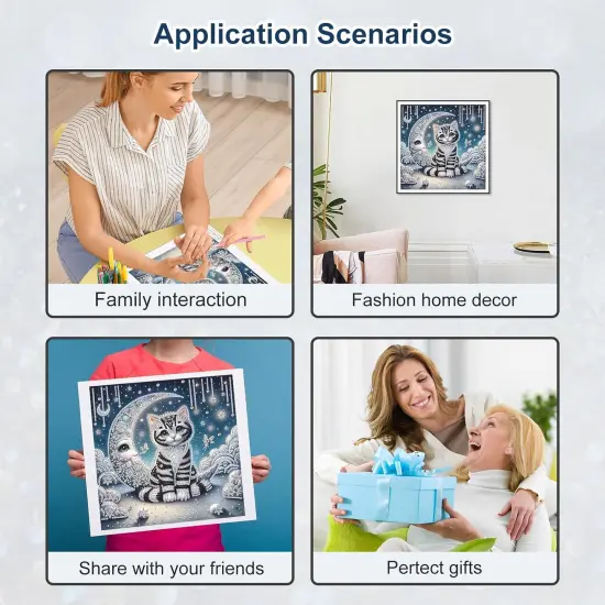 Diamond Painting Kits for Adults Cat and Moon, 5D Special Shape Diamond Art Kits for Beginners, Crystal Rhinestones Diamond Painting for Home Wall Decoration Gift 12&times;12inch, Animal {4}