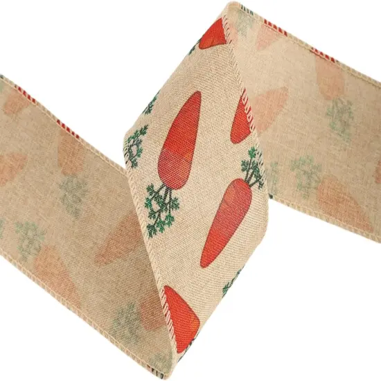 2-1/2 Inches Wired Ribbon 10 Yards 1 Roll Easter Carrot on Natural Linen Wired Ribbon for Wreath Easter, Spring for Wrapping Making Bows, Wreaths, Bouquet Wrapping, Decoration {5}