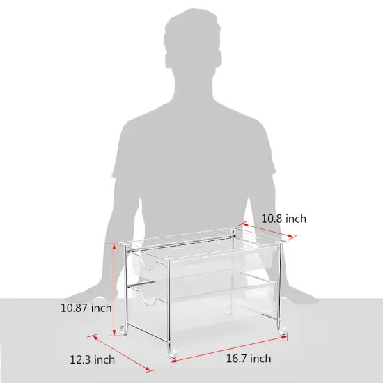 2-Tier Metal Under Sink Sliding Cabinet Basket Organizer Bathroom Storage Shelf {3}