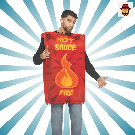 Adults Red Hot Sauce Packet Costume Funny Halloween Food Theme Tunic Outfit {3}