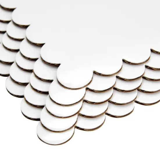 White Foil Cake Boards, Scalloped Rectangle Dessert Base (14 x 10 In, 25 Pack) {6}