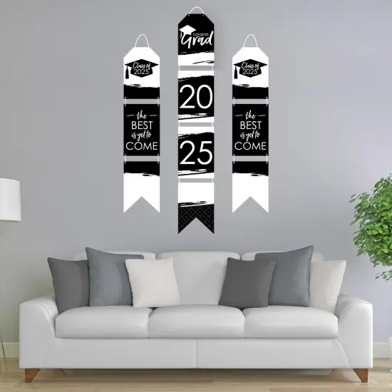 Big Dot of Happiness Black and White Grad - Best is Yet to Come - Hanging Vertical Paper Door Banners - 2025 Party Wall Decor Kit- Indoor Door Decor {3}