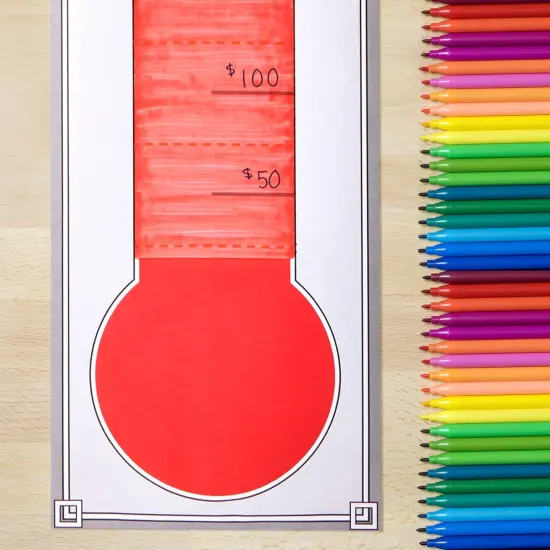 5 Pack Giant Fundraising Thermometer for Goal Setting, Tracker Chart for School, Office (48x11 inch) {7}