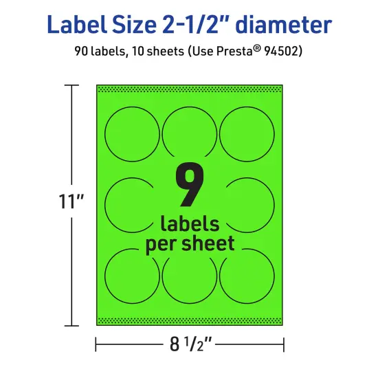Avery Neon Green Paper Labels, 2.5" Diameter Round {5}