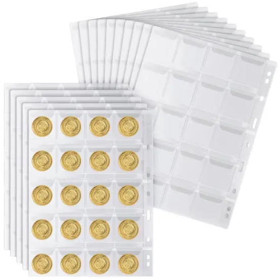 460 Pockets Coin Collection Pages for Three Ring Binder (8x11 in, 15 Sheets) Clear {1}