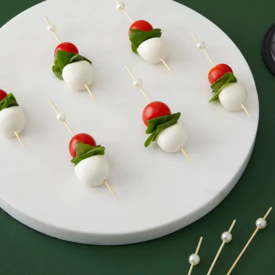 150 Pack White Pearl Toothpicks for Food, Decorative Bamboo Cocktail Picks for Appetizers (4.7 in) Brown {3}