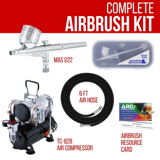 Multi-Purpose Precision Dual-Action Gravity Feed Airbrush with Model TC-828 Twin Piston Air Compressor with Air Storage Tank {2}