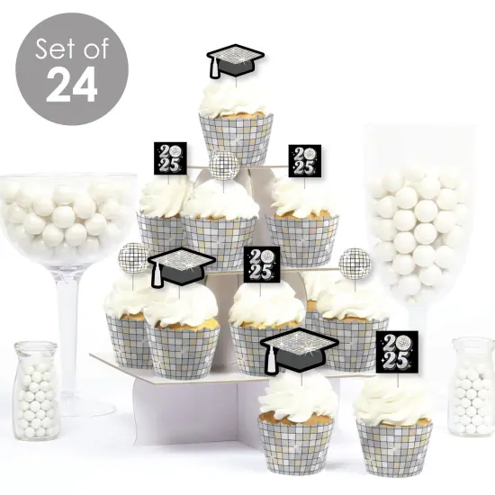 Big Dot of Happiness Disco Grad - Cupcake Decoration - 2025 Groovy Graduation Party Cupcake Wrappers and Treat Picks Kit - Set of 24 {4}