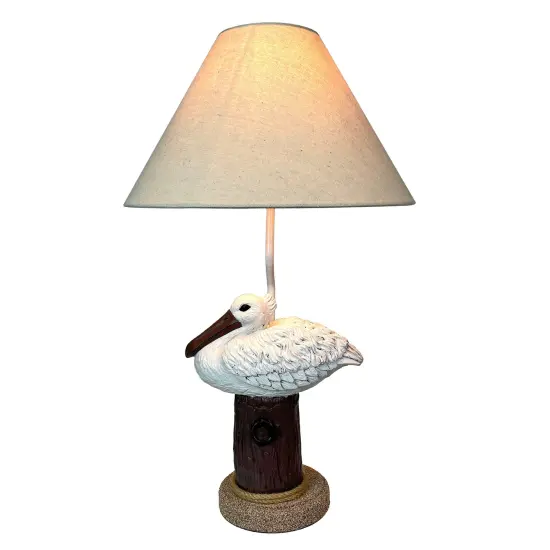 Coastal Pelican Table Lamp 23" Resin Nautical Beach Decor with Shade {1}