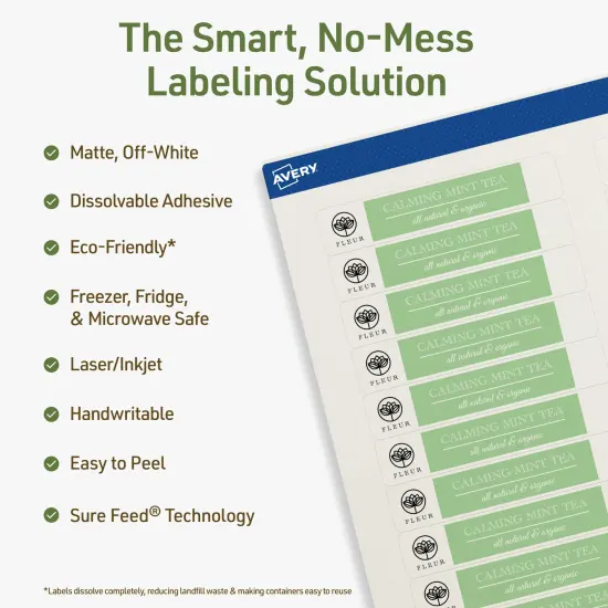 Avery Dissolvable Labels, 2/3" x 3-7/16" Rectangle {2}