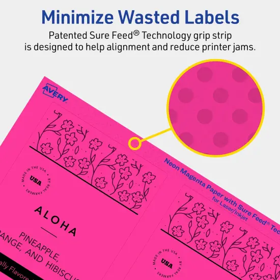 Avery Neon Magenta Paper Labels, 5" x 3.5" Rectangle {4}