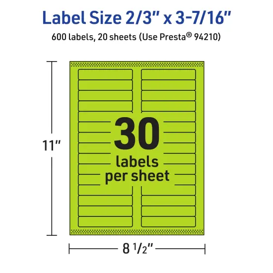Avery Bright Green Paper Labels, 2/3" x 3-7/16" Rectangle {5}