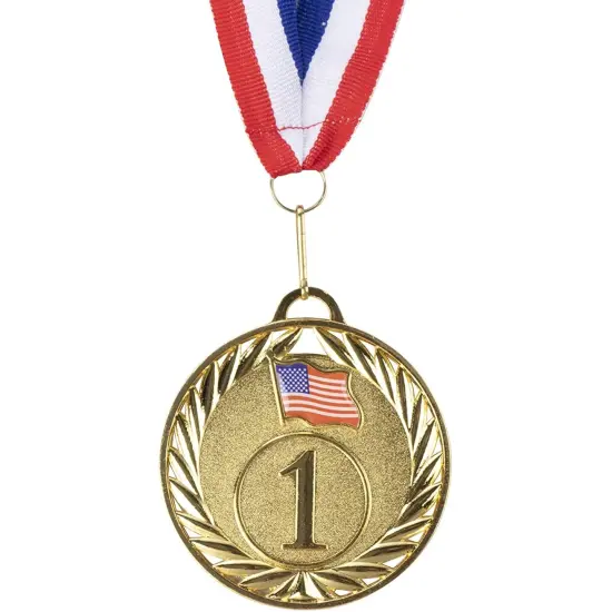 Juvale Gold Medals - 6-Pack Metal Winner Awards, Perfect for Sports, Competitions, Spelling Bees, Party Favors, 2.75 Inches Diameter with 16.3 Inch USA Ribbon {5}