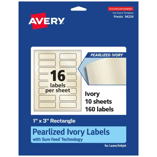 Avery Pearlized Ivory Rectangle Labels with Sure Feed Technology, Print-to-the-Edge, 1" x 3" {1}
