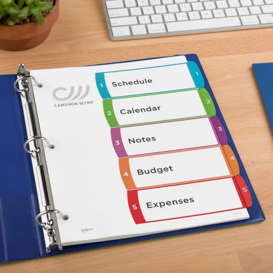 Avery Dividers for 3 Ring Binders, 5 Tabs per Set, Customizable Table of Contents, Multicolor Arched Tabs (11840) {5}