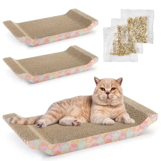 3-Pack Cat Scratcher Bed for Furniture Protection, Training, Indoor Kittens, Reversible Corrugated Cardboard, Modern Sofa Scratching Pad with 3 Catnip Bags (16.75*8*2.4 inches) {1}