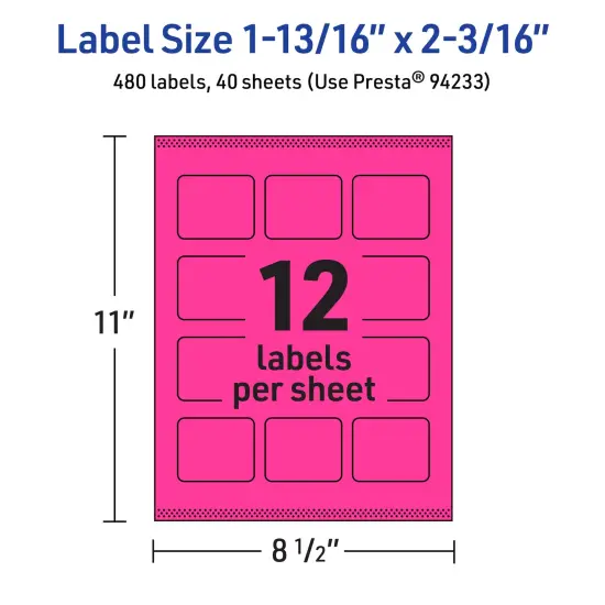Avery Neon Magenta Paper Labels, 1-13/16" x 2-3/16" Rectangle {5}