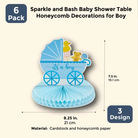 6 Pack Boy Baby Shower Table Decorations, Yellow Duck Honeycomb Centerpieces (8.25 x 7.5 In) {3}