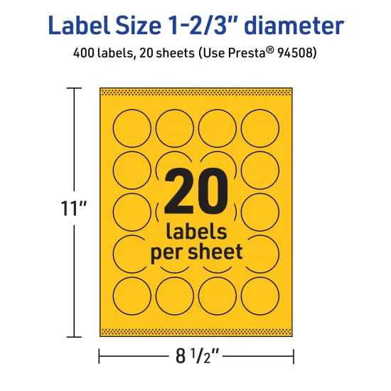 Avery Bright Yellow Paper Labels, 1-2/3" Diameter Round {5}