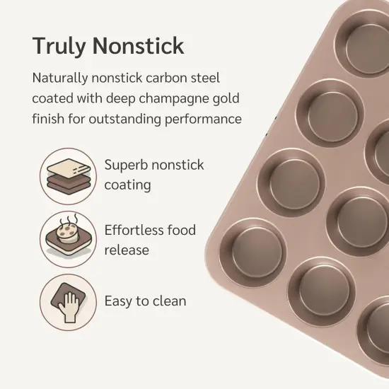 Non Toxic Nonstick 12 Cup Muffin Pan | PFOA BPA free Nontoxic Cupcake Tin | Best Non Stick Muffin Pans | Muffin tins | Cupcakes Tray | Carbon Steel Bakeware Mold Trays {4}