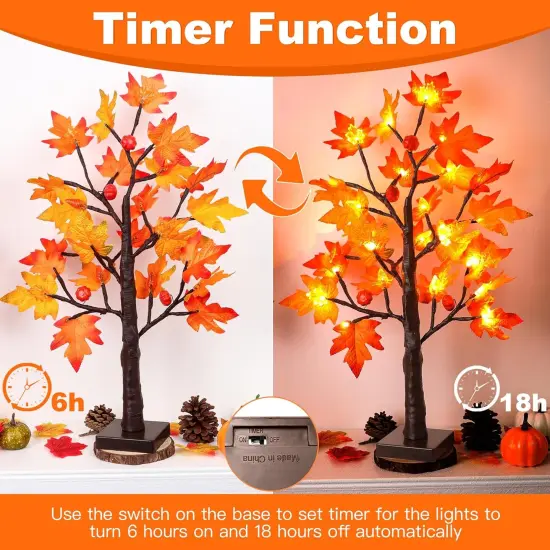 2 Pack 24 Inch Prelit Fall Maple Tree Decor with 48 LED Timer {2}