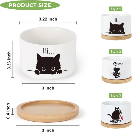 3PCS Funny Printed Ceramic Plant Pots – Succulent Planters with Drainage & Saucers, Gift for Women {4}