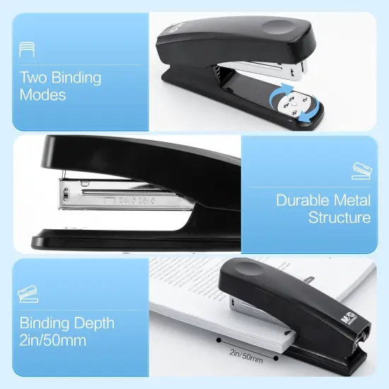 Desktop Stapler Basic Stapler with 25 Sheet Capacity, Two Binding Modes, Portable Stapler with 1000 Staples and Remover, Durable Staplers for Office School Home (Black) {3}