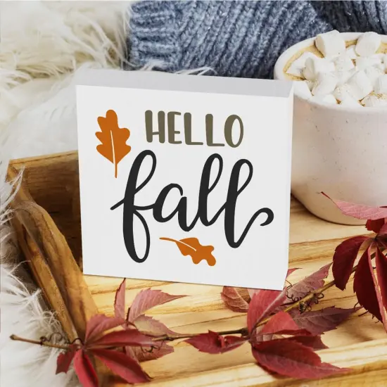Fall Wooden Box Sign for Tiered Tray - 5.1 X 5.1 Inch {4}