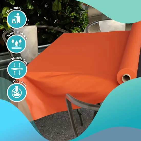 Exquisite Plastic Table Cover Roll &ndash; 40" x 300' Disposable Tablecloth Roll &ndash; Premium Thick 0.5 MIL Plastic Banquet Roll &ndash; Party Table Cover Roll for Events & Catering Orange {6}