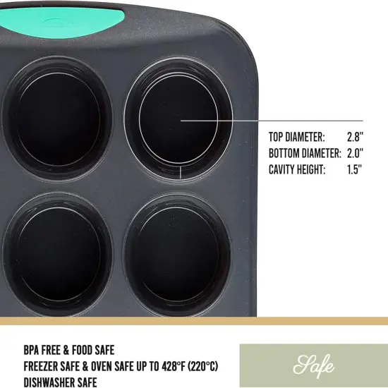 Structured Silicone Muffin Pan, Pan-12 Cup, Grey/Mint {3}