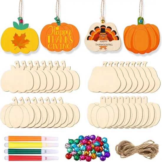 32 Pieces Fall Wooden Pumpkin Cutouts 3.5 x 3.3 Inch {1}