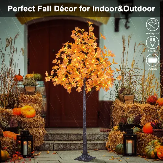 7FT LED Lighted Maple Tree - Dotted with 208 Warm White LED Lights Orange for Thanksgiving Harvest Fall Festival Home Party Decoration {5}
